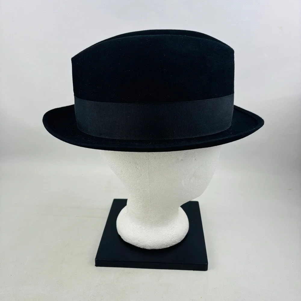 Vintage Royal Stetson Feather Fedora Hat Mens Size 7 1/2 Black Felt